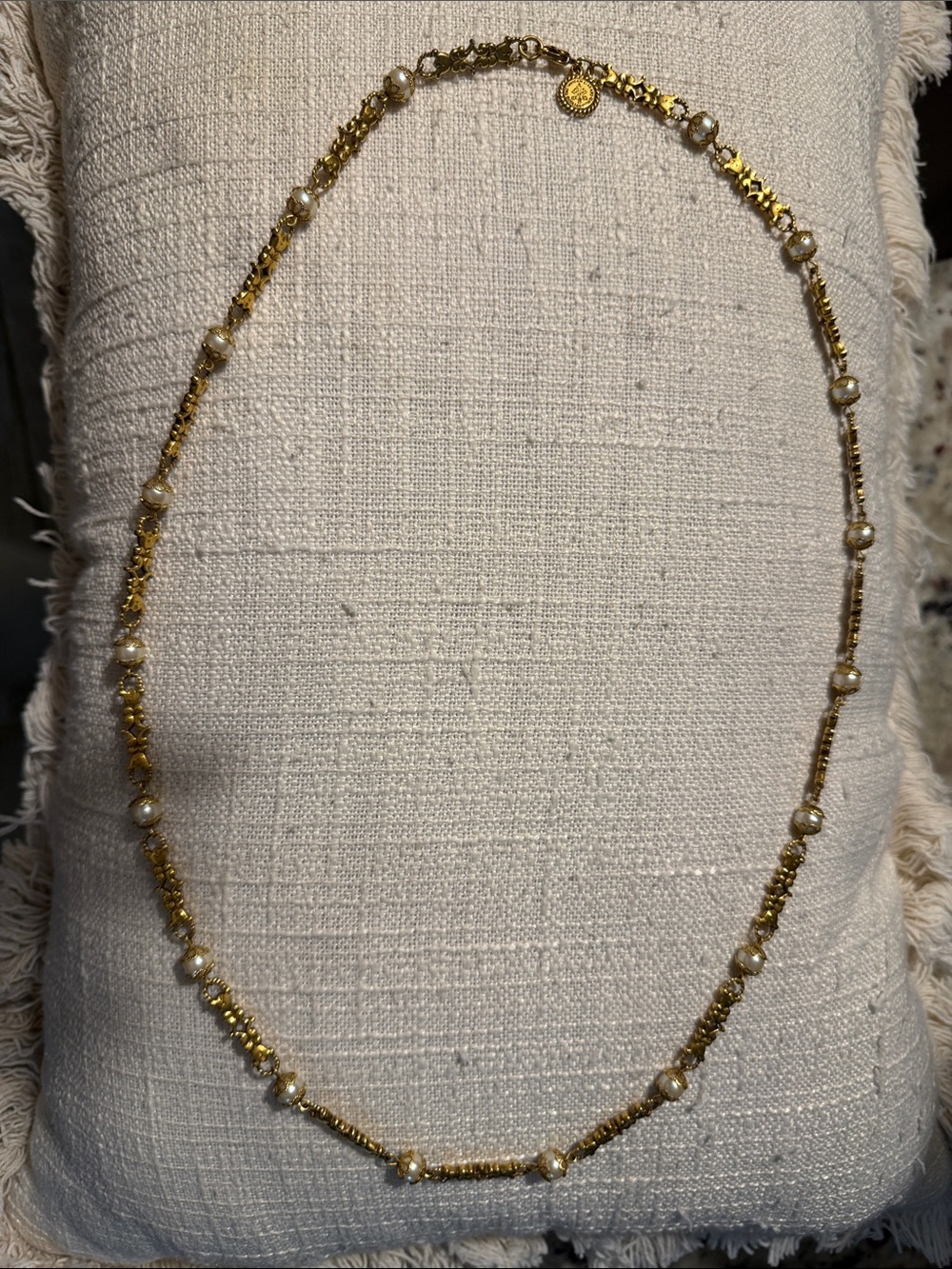 Gold Pearl Station Necklace - Timeless Women's Necklace